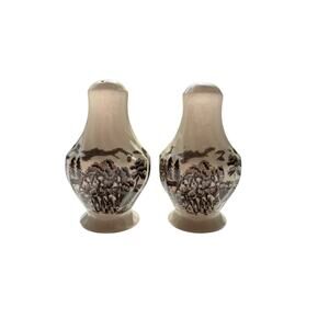 Royal Mail England Salt & Pepper Shakers Brown Transfer-ware No Corks Farmhouse